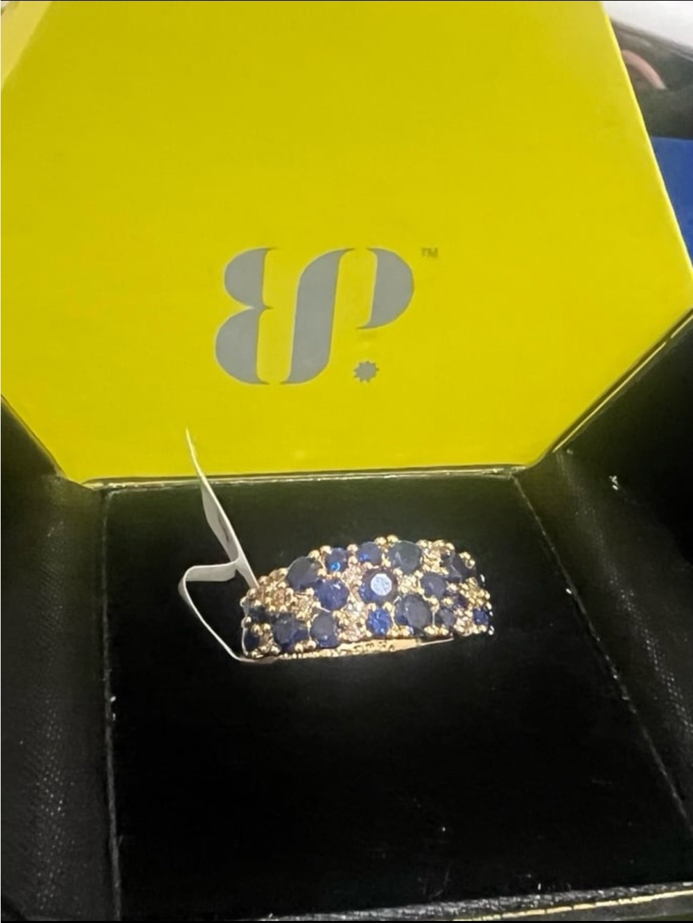 It’s meant to be size 5 bomb party lab created sapphire gold plated ring